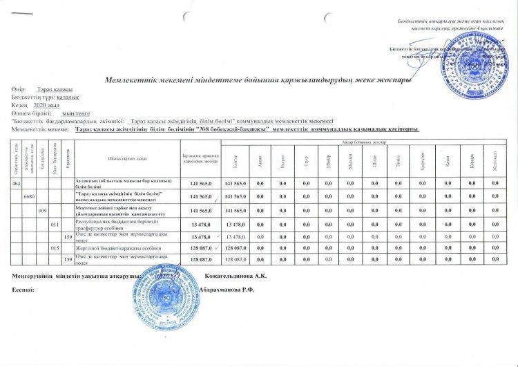 Міндеттемелер бойынша қаржыландырудың жеке жоспары 2020