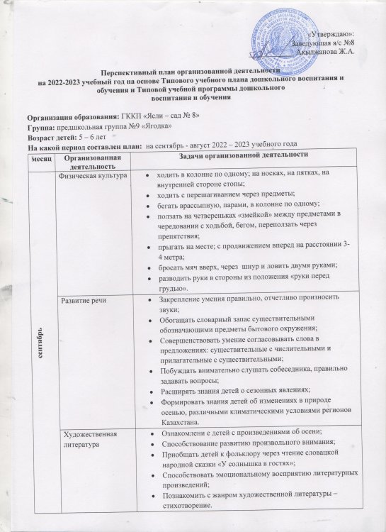 №9 "Жидек" тобының перспективалық оқу жоспары