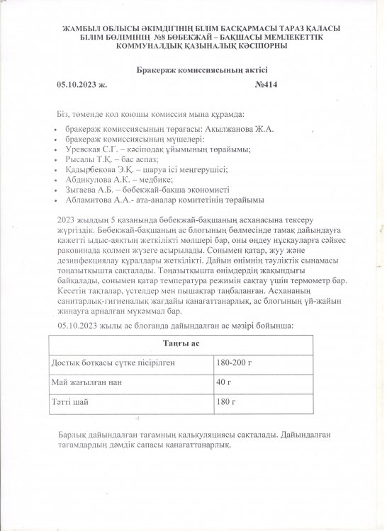 Бракераж комиссиясы туралы ереже